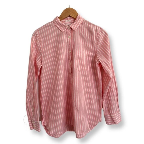 J.Crew Womens Boy Fit Long Sleeve Popover Top Shirt Pink White Stripes Small - Picture 1 of 9